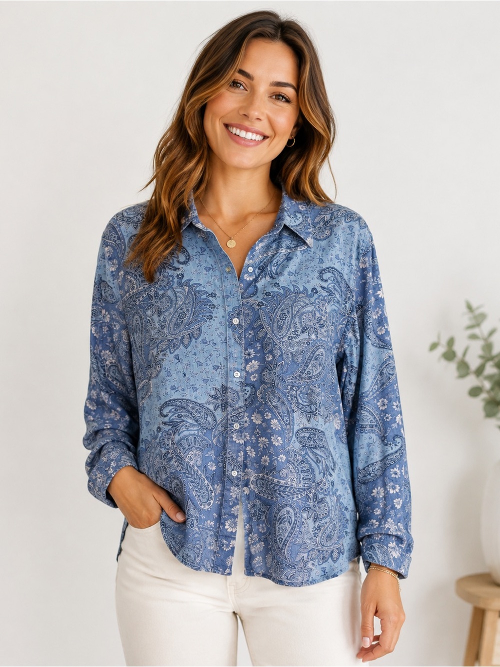 Liz Claiborne Lizwear Blue Paisley Button-Up Shirt Size XL - Picture 1 of 7